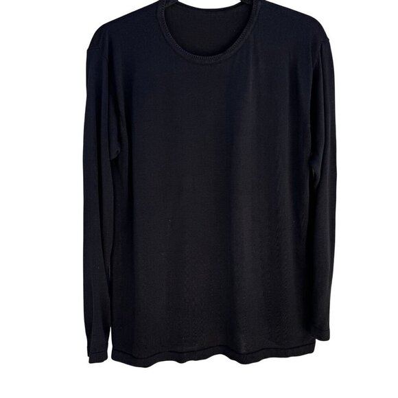 Womens Black Long-Sleeve Knit Crewneck Long Sleeve Minimalist Shirt Blouse Top - Picture 1 of 7
